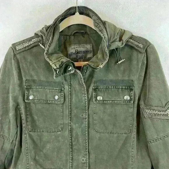 Bass Utility Jacket Women's Size Small Green Beading Detail Adjustable Features - Picture 2 of 13